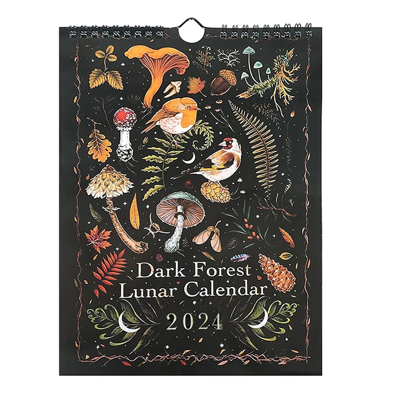 Calendrier lunaire de la forêt sombre, 12x8 pouces, contient 12 strations icidaires originales, proximité Wn tout au long de l\'année, 12 mois