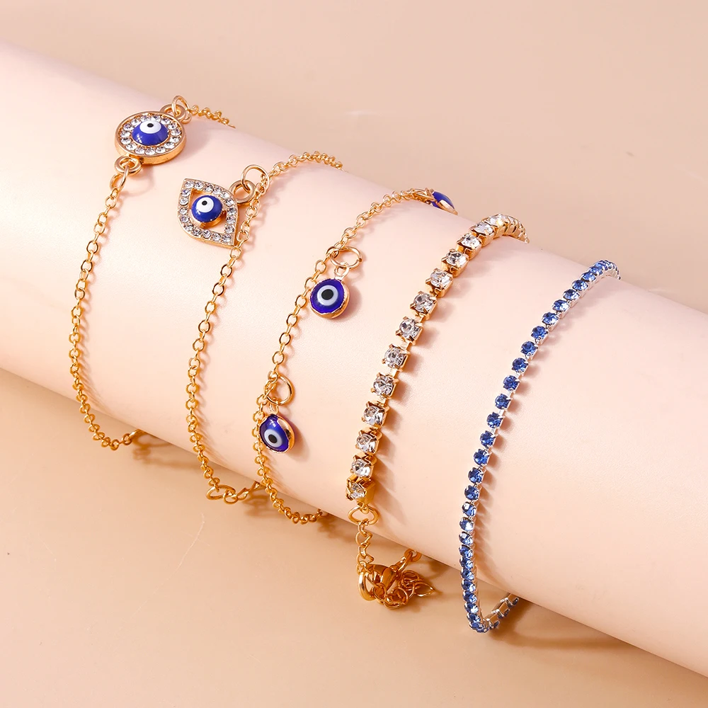 Aihua Bohemian Kristall türkisch glücklich blau Auge Armband Armreif für Frauen Gold Farbe Kette Armband Set Vintage Boho Schmuck Geschenke – Detail 24