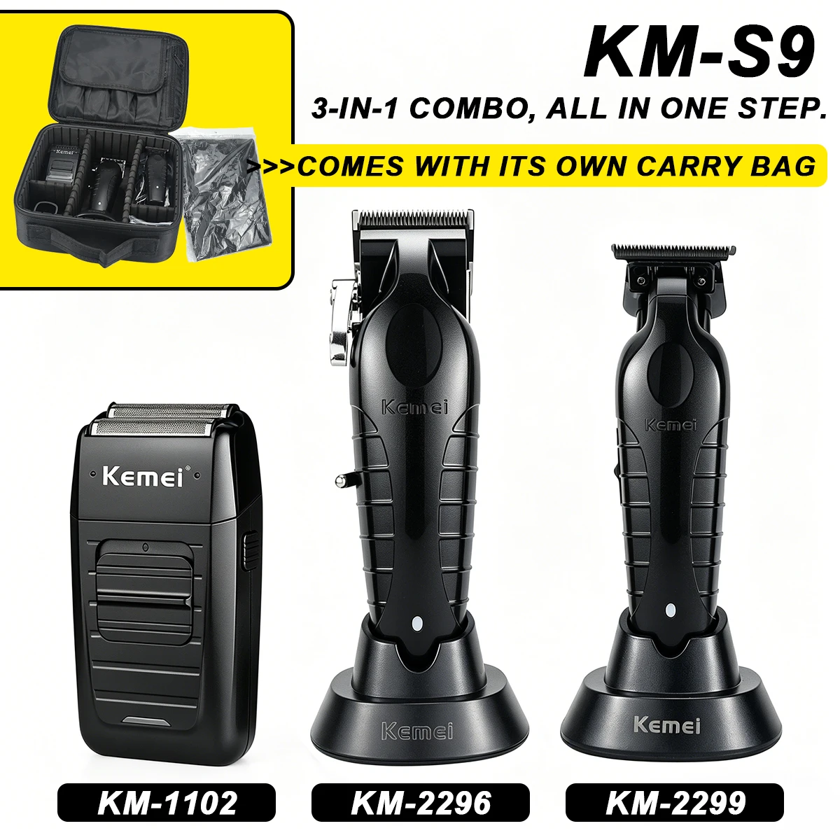 

Kemei S9 Kit Professional Hair Clipper for Men with Storage Bag Hair Cutting Machine Trimmer Electric Shaver