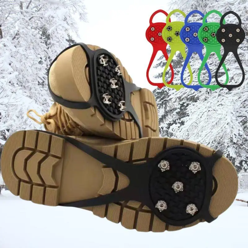 2025 Stahlbolzen, Schnee-Eisklaue, 5 Bolzen, rutschfestes Gummi, langlebige Schuhabdeckung, Winter, Klettern, Wanderungen, Outdoor-Stollen, Steigeisen, Unisex