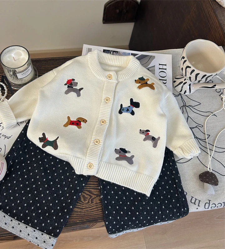 Girls Beige Cartoon Sweater Top Children 2024 New Autumn Collection Fashion Simple Casual Sweater Clothes Korean Simple Style image 6