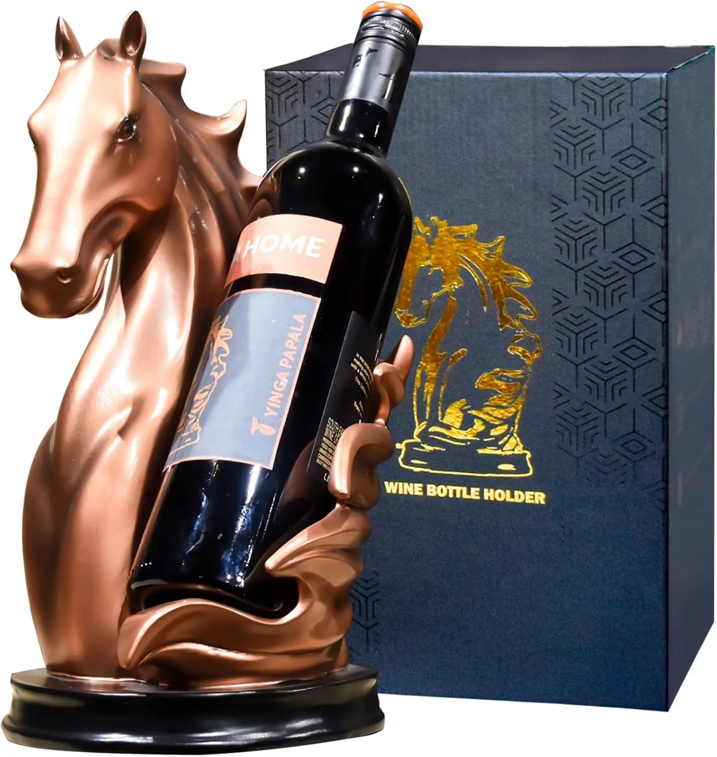 

Elegant Horse Statue Wine Rack for Home Decor, Bronze Tabletop Organizer as Gift for Wine Lovers