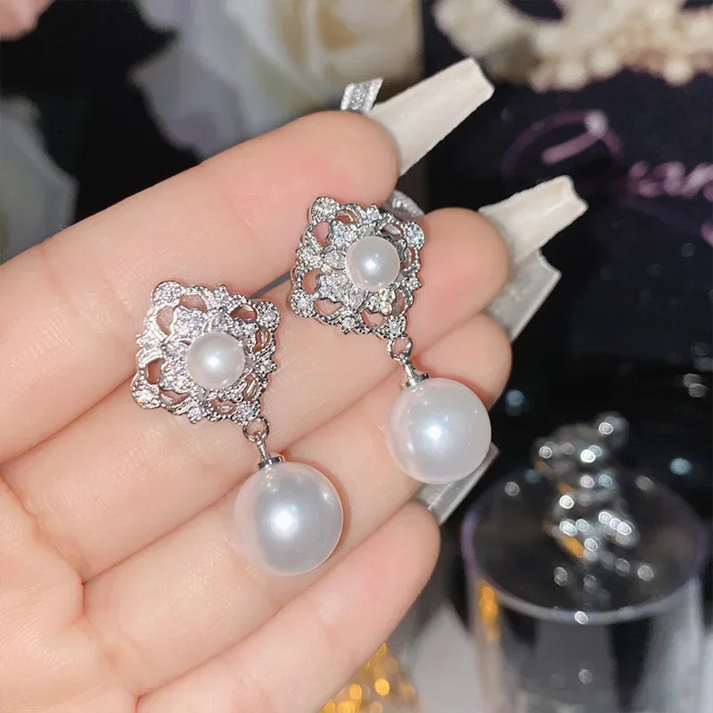 MDLFES Moiss1n الماس نمط الفرنسية خمر خمر مجموعة اللؤلؤ مخرمة أقراط حساسة بسيطة وأنيقة