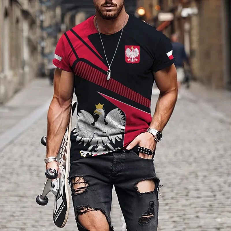 The Graphic 3D Full Print T-shirt With flag of Poland Men Clothing Summer Short Sleeve Casual Oversized Tees Fashion Tops