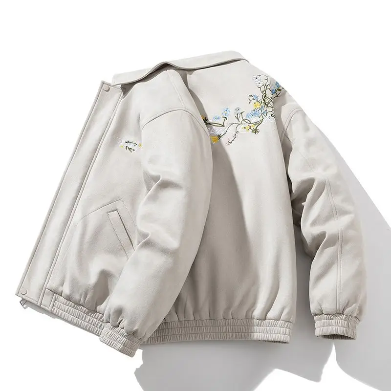 

Warmth Thiened Embroidered down Cotton Jaet Men's Autumn Winter Faionable Chinese Sle oulder Connected Floral Stitc...