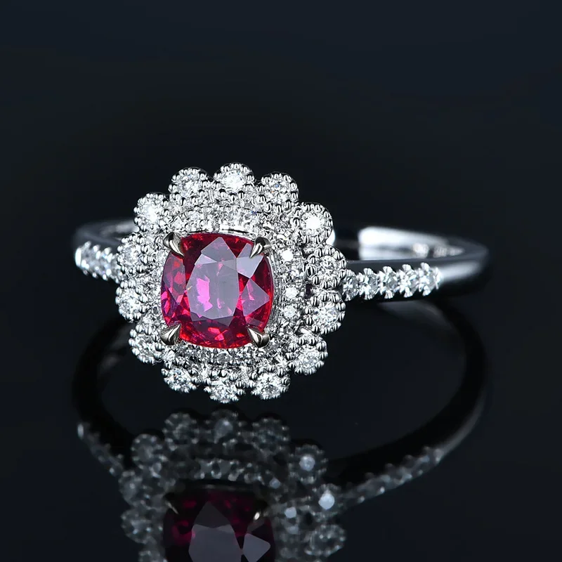 S925 Princess Rings Red Flower Gemstone Engagement Party Ladies Ring Fashion Jewelry Exquisite Jewelry Decoration Girlfriend