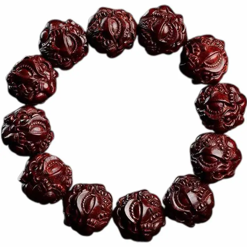 Natural Small Leaf Rosewood Venus Carved Pixiu Beaded Bracelet Unisex Single Circle Prayer Beads Gifts