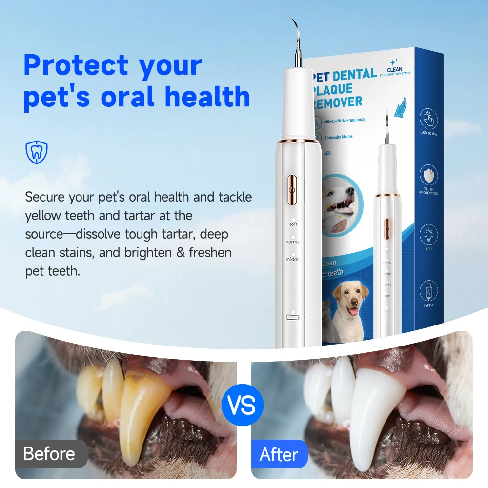 

Портативный ультразвуковой очиститель зубов CURVY MOON T5 для домашнего использования: удаление зубного камня у собак и кошек, инструмент для чистки зубов, прибор для ухода за полостью рта домашних животных