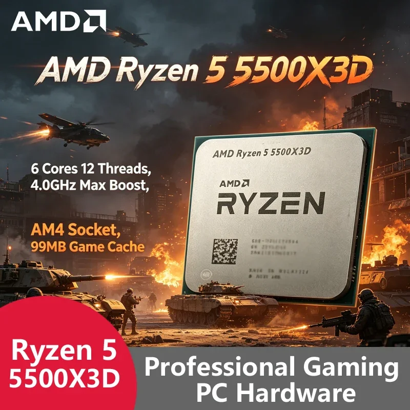 

AMD Ryzen 5 5500X3D AM4 7nm Gaming Processor, 6C12T, 4.0GHz Boost, 96MB L3 Cache, 105W, DDR4 For Custom Gaming PC Builds