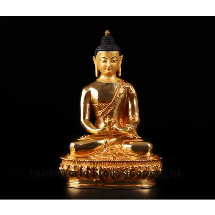 2025 Offer 20CM HOME family efficacious Talisman Buddhism full Gilding Gold-plated Amitabha Buddha statue--