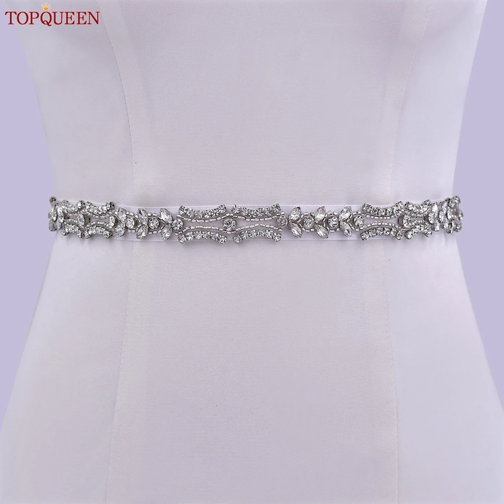 TOPQUEEN Sparkling Bridal Belt Wedding Formal Dress Rhinestone Sash Bridal Accessories Crystal Satin Ribbon Women's Sash S430