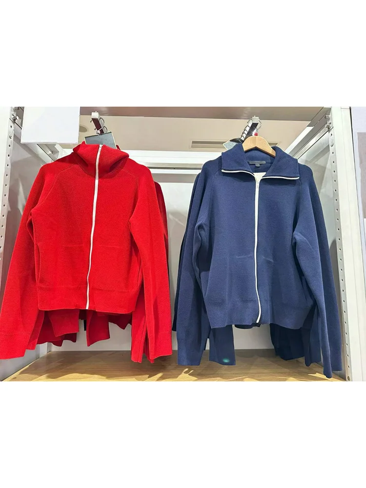 Japanese Style Women's Long Sleeve Knitted Cardigan Zipper Neck Coat Autumn Winter New Arrival Soft Medium Thickness Regular Fit