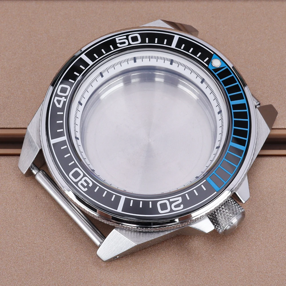

43mm Silver Watch Case With Bezel Sapphire Glass For NH35 NH36 NH34 NH38 4R36 Movement Mod Samurai Diving Watch Part Accessories
