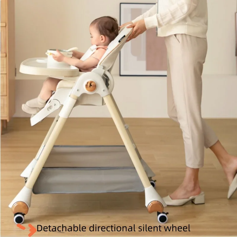 Multi-functional Portable Baby High Chair for Feeding Dining with Reclining Seat Silent Wheels Foldable children chair  עגלות