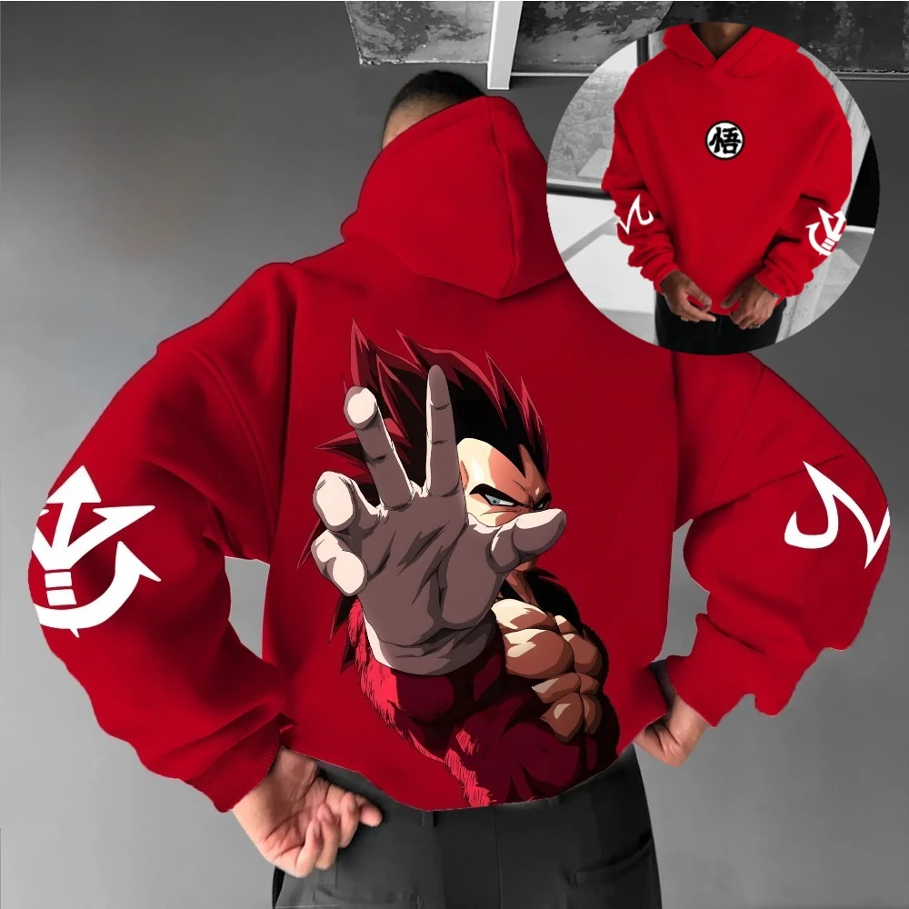 가을 겨울 플리스 일본 애니메이션 드래곤볼 후드티 남녀 공용 후드티 루즈핏 스웨트셔츠 유니섹스 가을 따뜻한 캐주얼