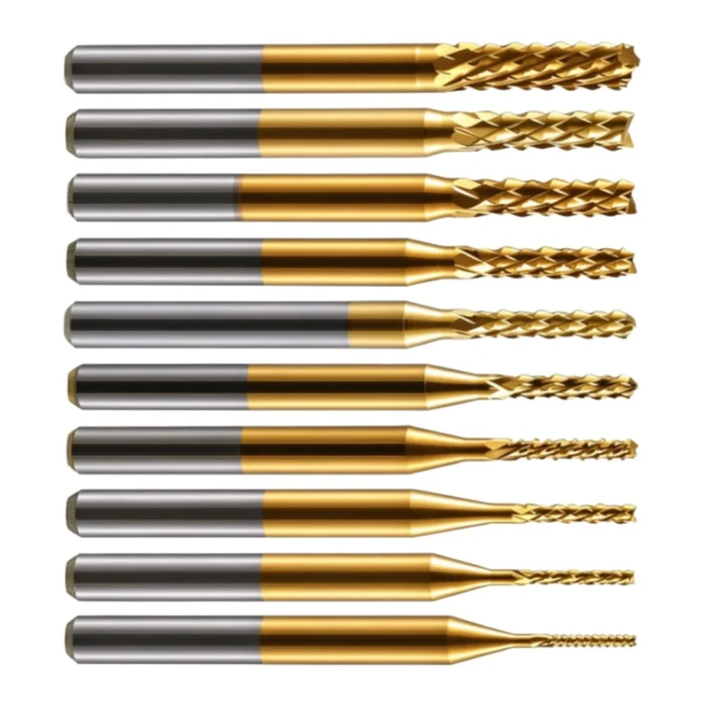10Pcs 0.8-3mm Engraving Bits Set 1/8 Inch Shank End Mill For CNC Router PCB Carbon Fiber Wood Plastic Metalworking Tools