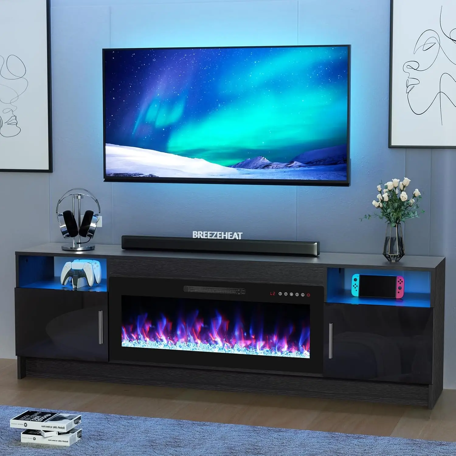 

Electric Fireplace TV Stand with 36 inch Fireplace Up to 80" TVs-Led Entertainment Center-70 inch TV Cabinet,Living Room(Black)