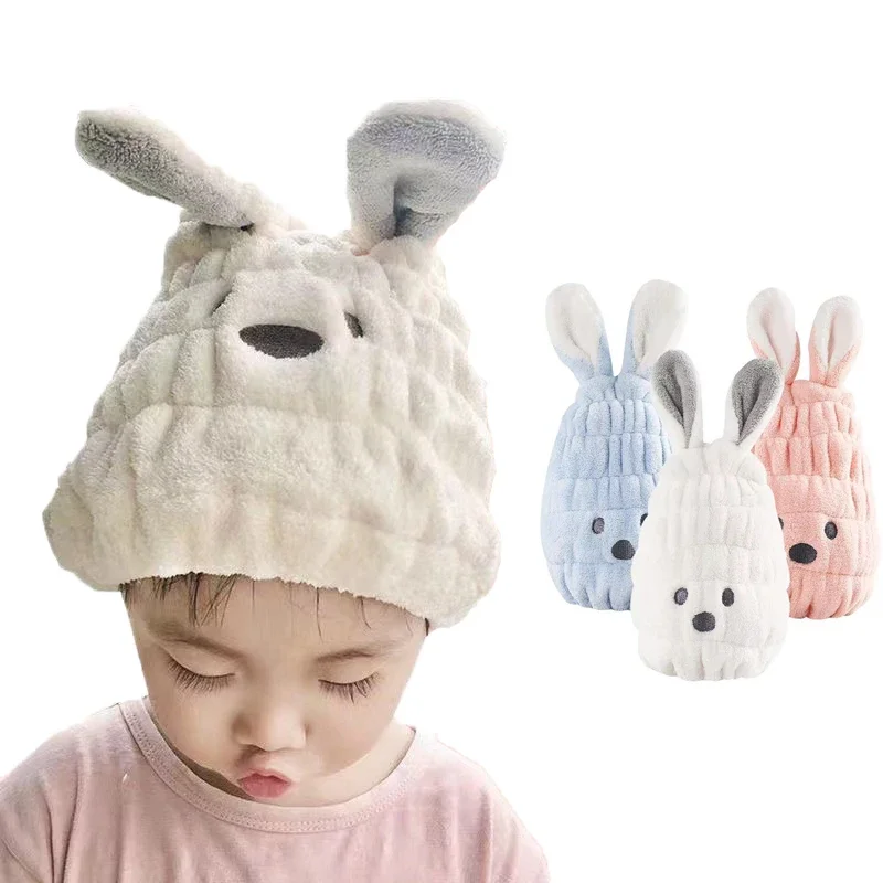 Cute rabbit Microfiber Hair-drying Towel Bath Cap Strong Absorbing Drying Long Soft Special Dry Hair Cap Towel with Coral Velvet