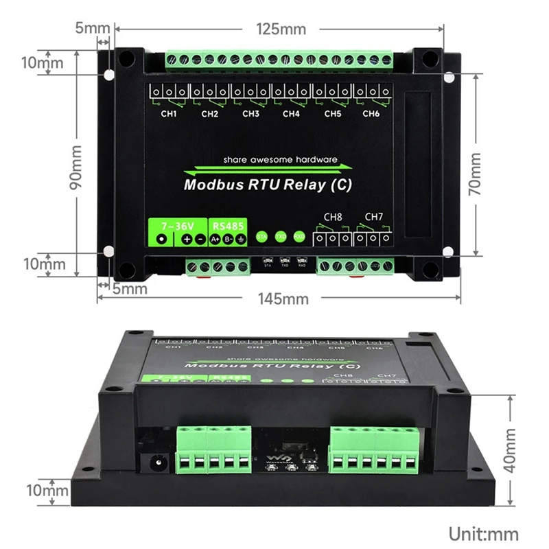 FFYY-DIN-Rail 8 ช่องรีเลย์โมดูล RS485 แม่เหล็กรีเลย์ Modbus RTU โปรโตคอลหลายการแยกวงจรป้องกัน