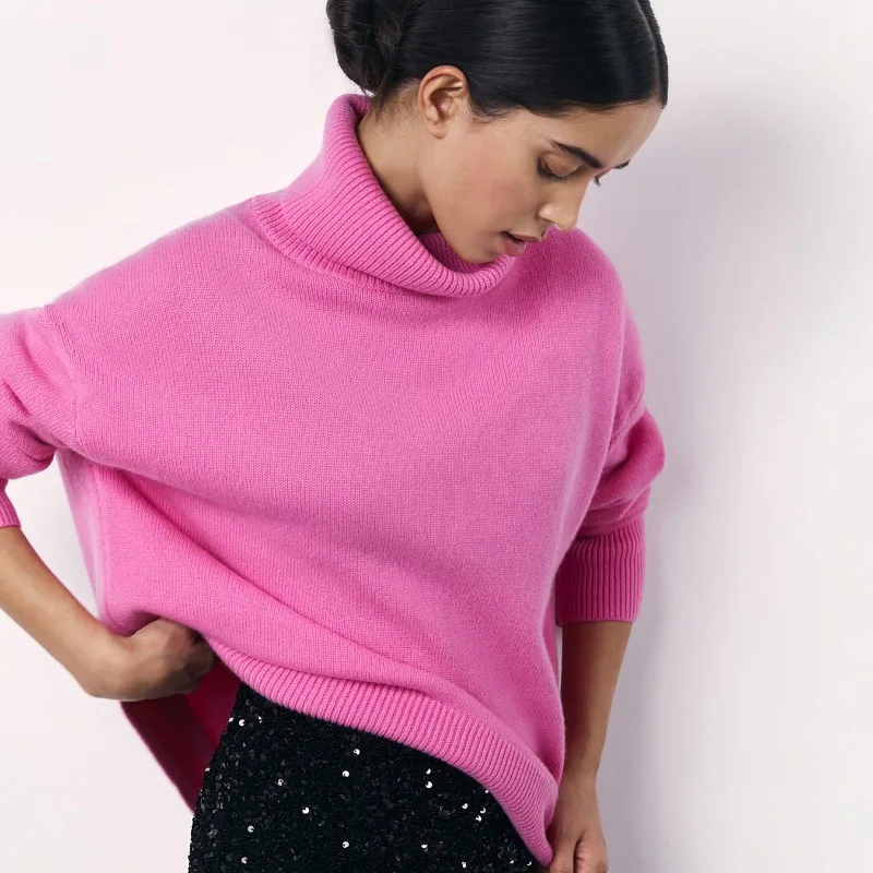 

Women's Autumn/Winter Top Knitted Sweater High Neck Retro Simple Comfortable Loose Casual Fashion Soft Niche Versatile Skinny