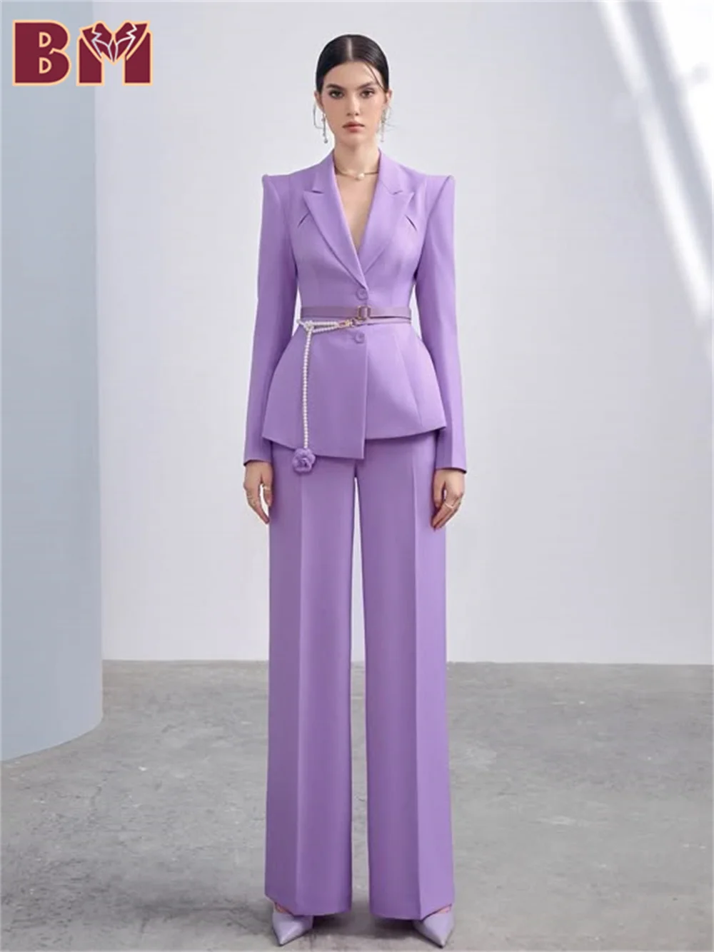 BRLMALL Elegant Lavender Women Suit Set Jacket Pants Charming Single Button Suit Jacket Customized Women Wedding Suit No Belt