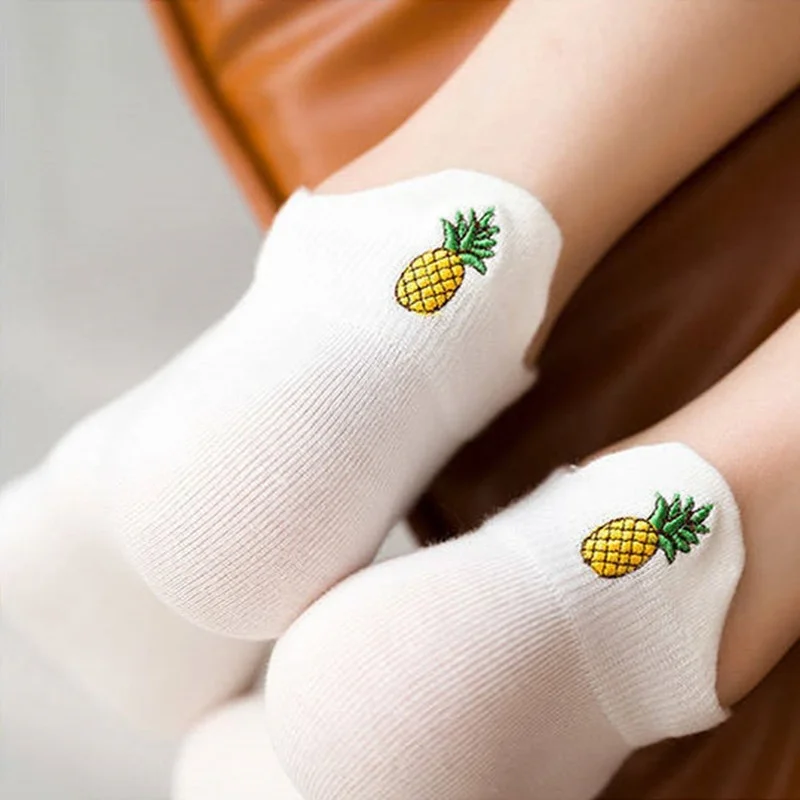 Casual Solid White Socks Women Embroidery Fruits Avocado Strawberry Watermelon Banana Short Socks Summer Harajuku Ankle Socks