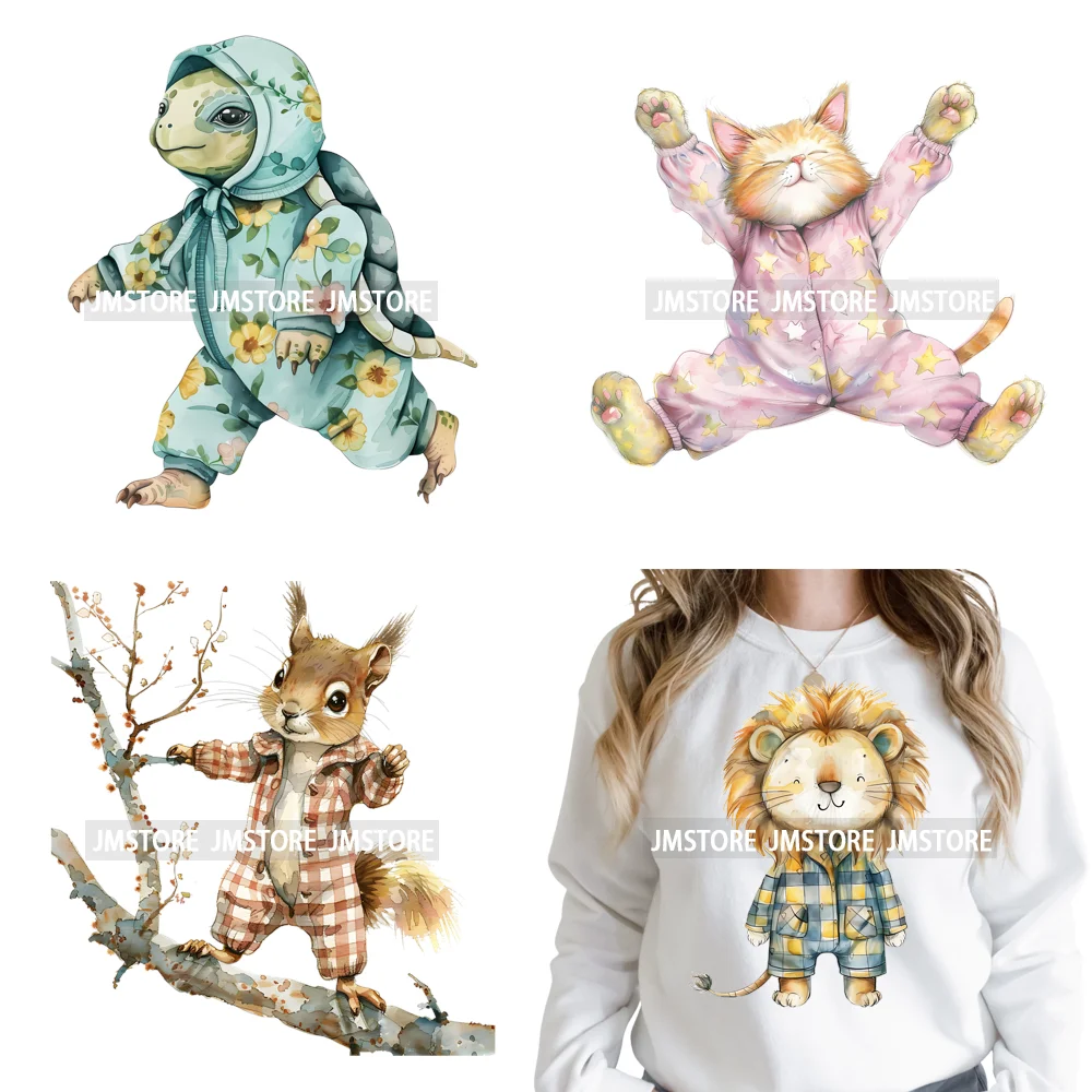 

Cute Nursery Sleepy Baby Safari Jungle Animals in Pajamas Love Iron on DTF Washable Transfers Sticker Ready to Press for Clothes