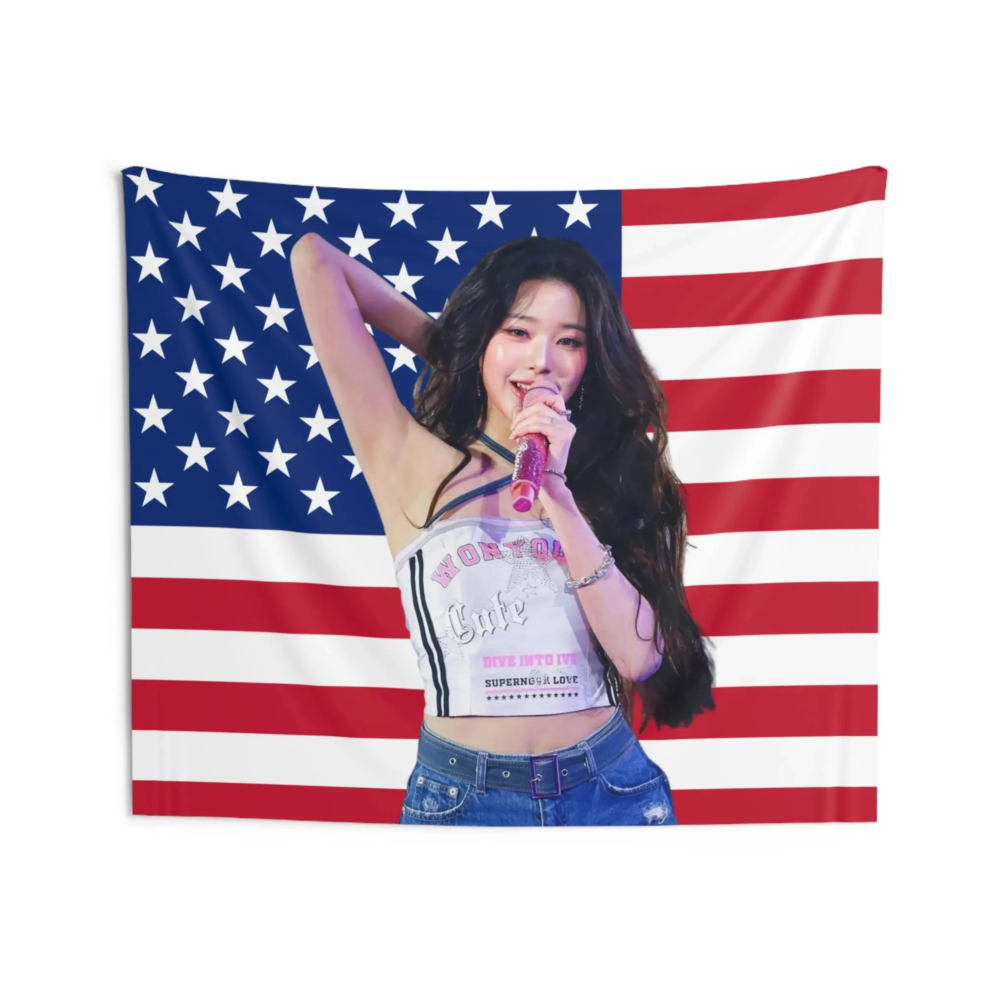 

Kpop Ive Wonyoung America Flag Tapestry Wonyoung Wall Hanging Kpop Fan Decor Bedroom Dorm Wall Hanging Background Cloth Festival