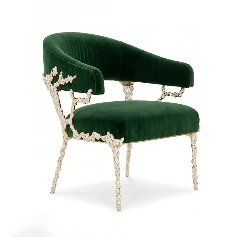 

Light luxury Italian pure copper dining chair Italian creative backrest leisure chair luxury villa single makeup chair