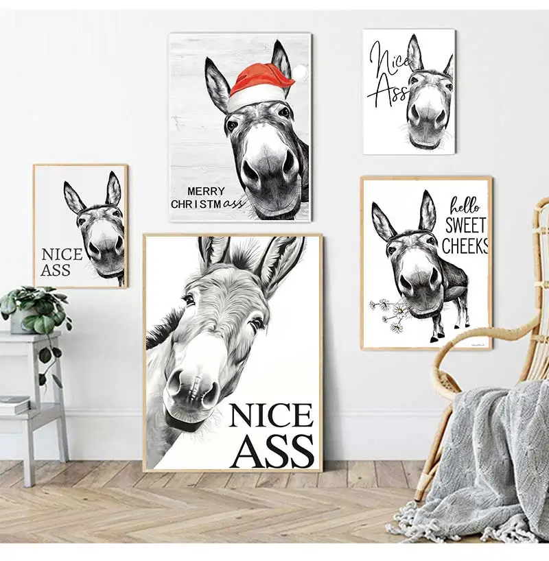 Vintage Esel-Poster und Drucke, Lustiges Zitat, Witziges Leinwandbild, Wandkunst für Toiletten-Dekoration