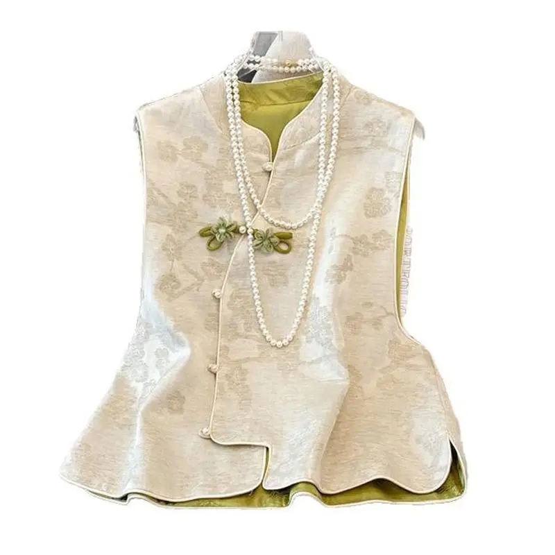 

New Chinese Sle Women's Vest Svel Satin Embroidery Top Spring Autumn Outerwear Faionable Commute Design Regular Length