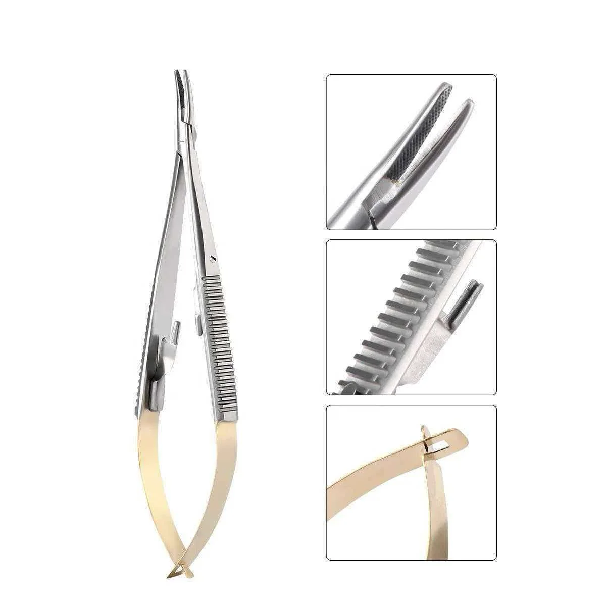 Dental Castroviejo Needle Holder 14cm 16cm Straight Curved, Spring Microsurgical Needle Holder for Implant Orthodontic Suture Fo