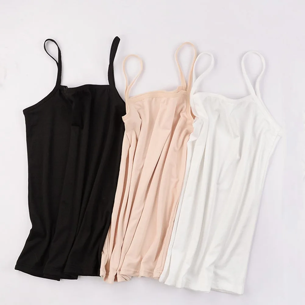 Long Camis Bra Elastic Strap Women Layering Basic Tanks Top Solid Cotton Chest Pad Summer Camis T-Shirt