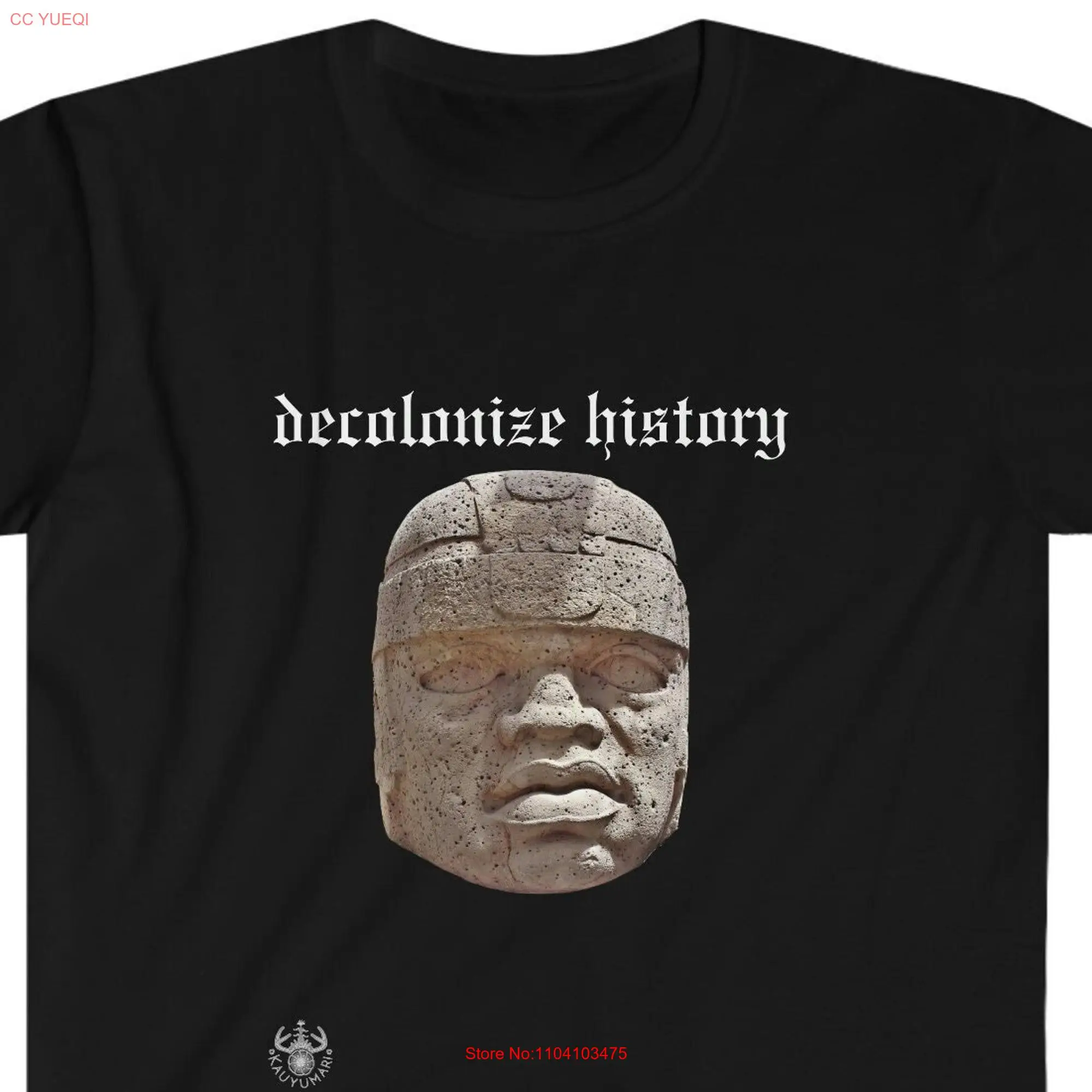 Decolonize History T Shirt Softstyle Cotton Indigenous Owned Shop Olmec long or short sleeves