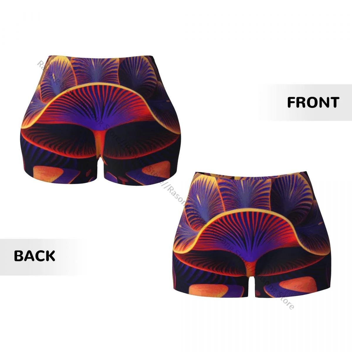 Damen-Yoga-Shorts, bunter Pilz, psychedelisch, Scrunch, Booty, Po-Lifting, Komfort, Fitness, Fitnessstudio