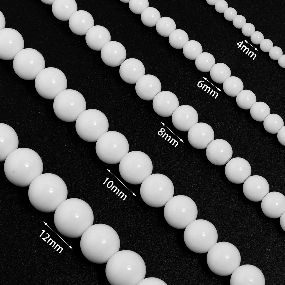 1 Strand 4/6/8/10/12mm Solid White Glass Beads Round Loose Spacer Beads for Jewelry Making DIY Bracelet Necklace Accessories