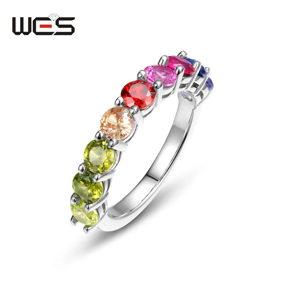 WES 925 Sterling Silver CZ Rings for Women Rainbow Crystal Cubic Zicron 4*4mm Trendy Fine Jewelry Gifts Party Wedding Engagement