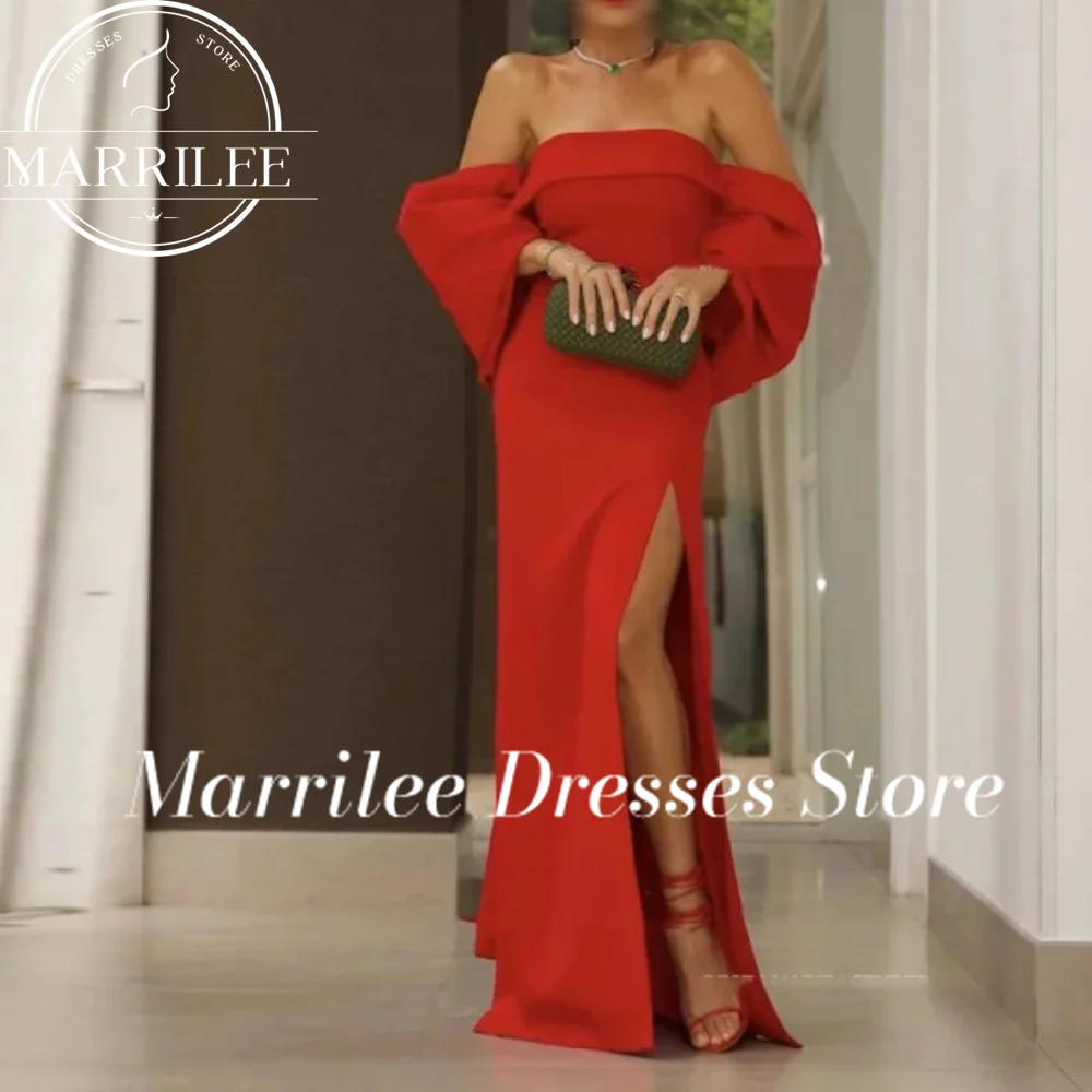 MarrilRed-vestido de sirena personalizado para mujer, vestido de invitados de boda con abertura lateral y hombros descubiertos, Vestidos sencillos