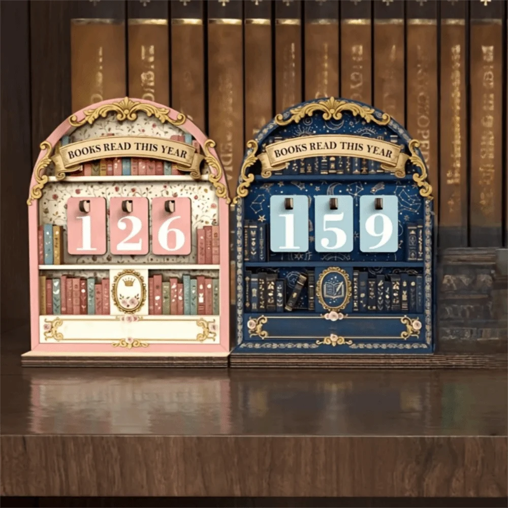 Classic Wooden Reading Challenge Tracker Retro DIY Reading Book Counter Household Handmade Reading Book Recorder New Years Gift