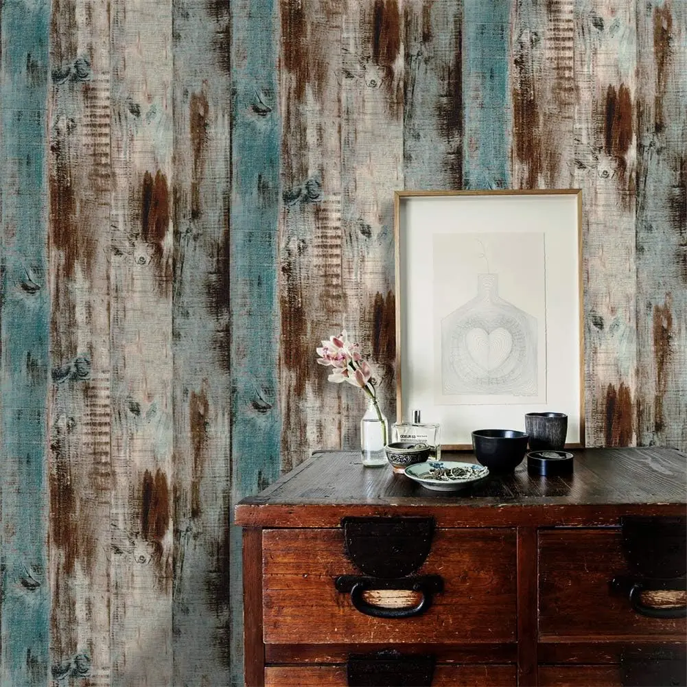 Peel and Stick Self-Adhesive Wallpaper Covering Decorative Stick Film Vintage Wood Panel Wallpaper Vinyl Simulated Decal Roll