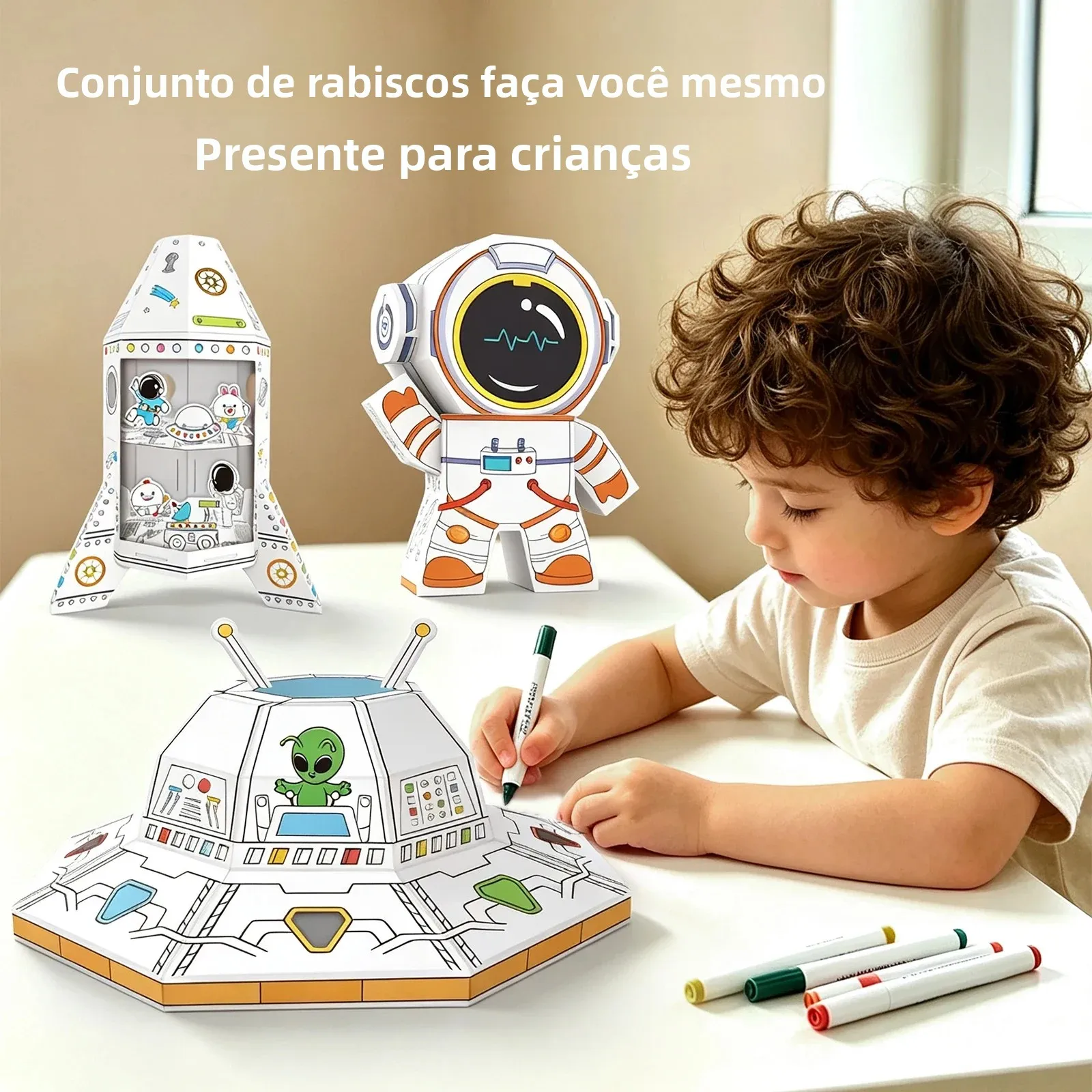 stem-educational-diy-doodle-art-3d-cardboard-craft-kit-space-rocket-astronaut-ufo-coloring-puzzle-toy-gift-for-children-boy-gril
