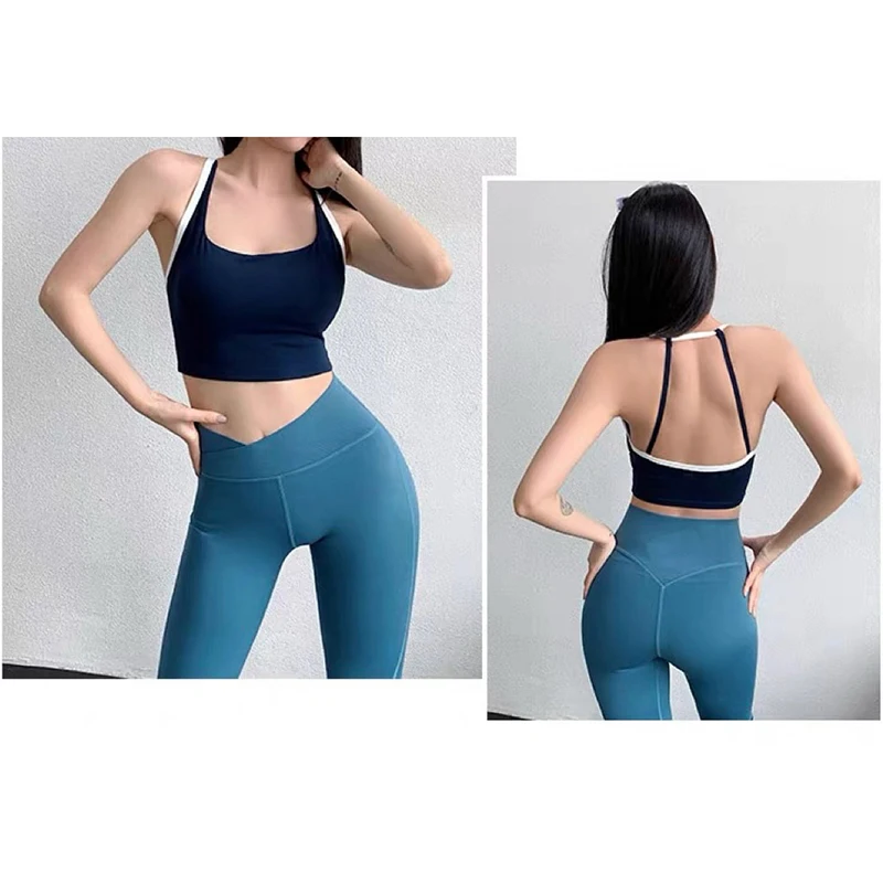 

Women's Shockproof One Piece Cup Vest Sexy Sports Yoga Bra with Contrasting Ribbed Back for Running Fitness