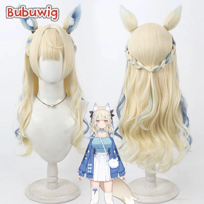 

Bubuwig Synthetic Hair Fuwawa Abyssgard Cosplay Wigs Virtual YouTuber 60cm Long Wavy Light Blonde Mixed Blue Wig Heat Resistant