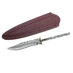 58HRC Damascus Fruit Knife Billets Blade Outdoor Knife Insert Type DIY Semi-finished Straight Knife Accessories
