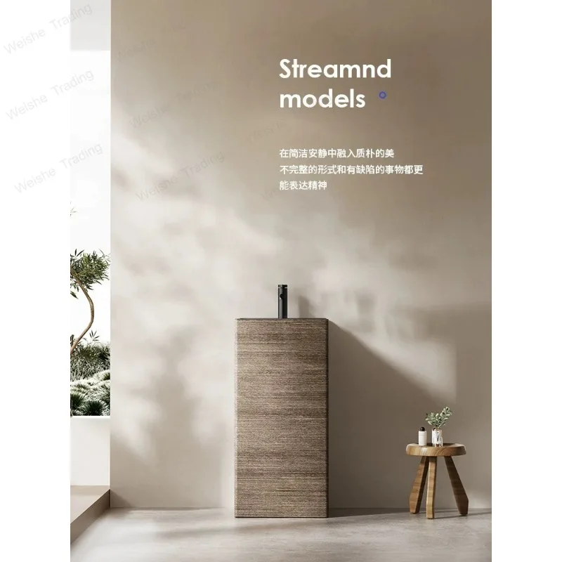 

Wood grain ceramic column basin courtyard outdoor floor balcony bathroom column type washbasin