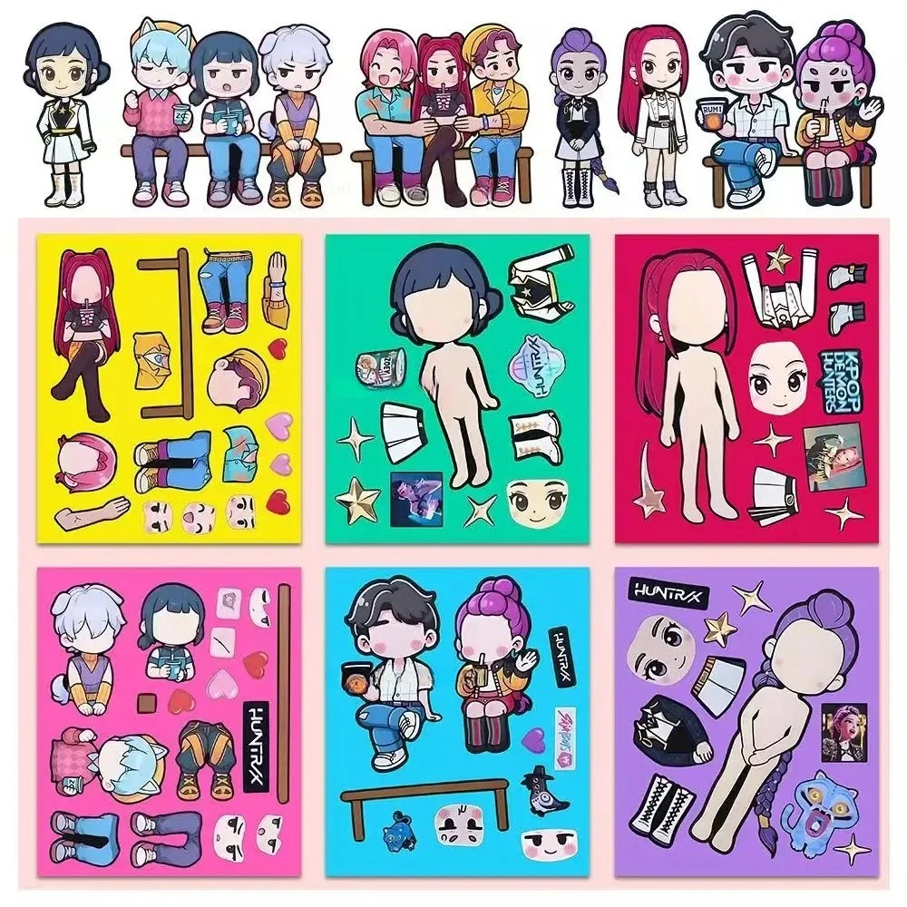 

6Pcs/set Anime KPop Demon Hunters Stickers Demon Hunters Tiger DIY Scrapbooking Phone Luggage Skateboard Waterproof