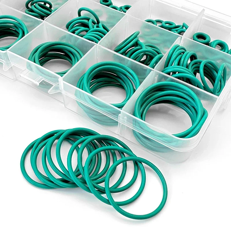 225Pcs Storage Box Green FKM O Rings CS1.9mm Acid Alkali Corrosion Heat Resistant Washer Auto Pipeline Industrial Seal Gasket