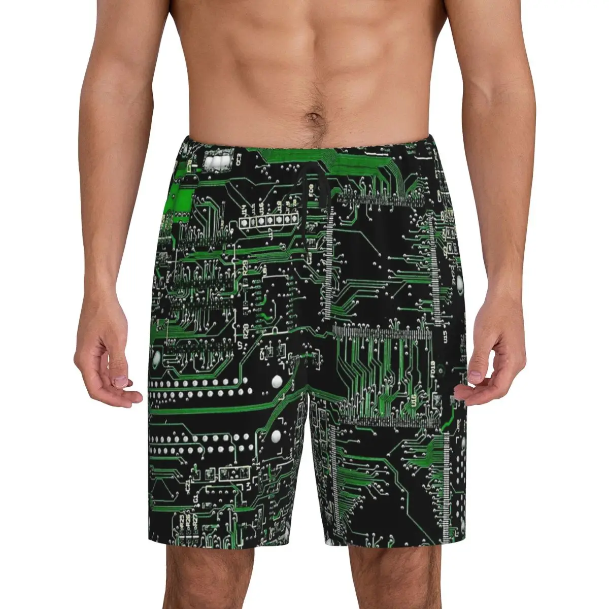 

Custom Circuit Board Green Short Pajama Pants Men Sleepwear Sleep Lounge Bottom Shorts Sleeping Pants
