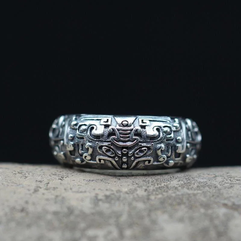 Creative Chinese Style Vintage Faceted Divine Beast Gluttons Mens Rings Virile Domineering Charming Ring Banquet Jewelry