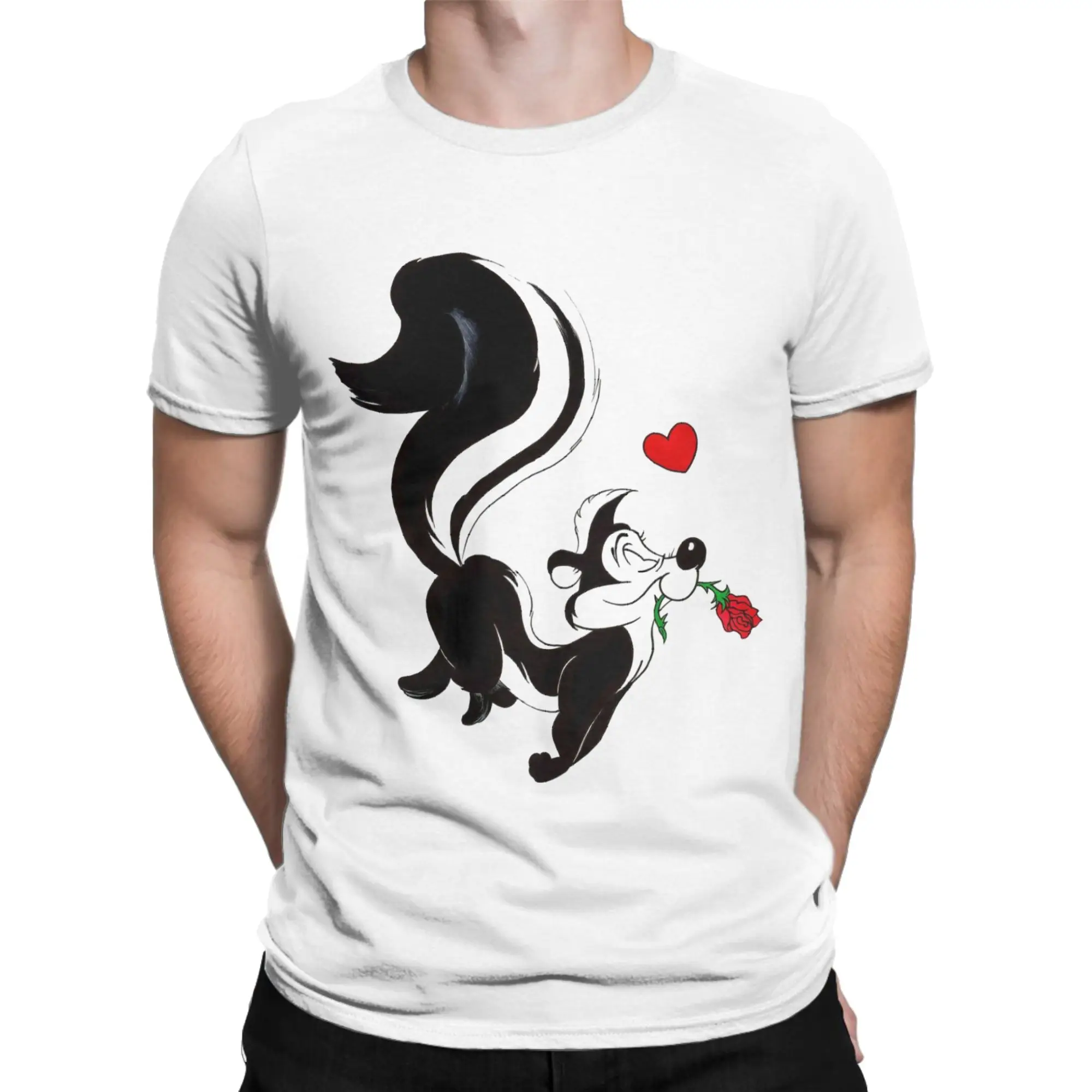 Pepes Le Pew Penelope Skunk Love Rose T-Shirt Men O Neck 100% Cotton T Shirt  Short Sleeve Tee Shirt Birthday Present Clothing